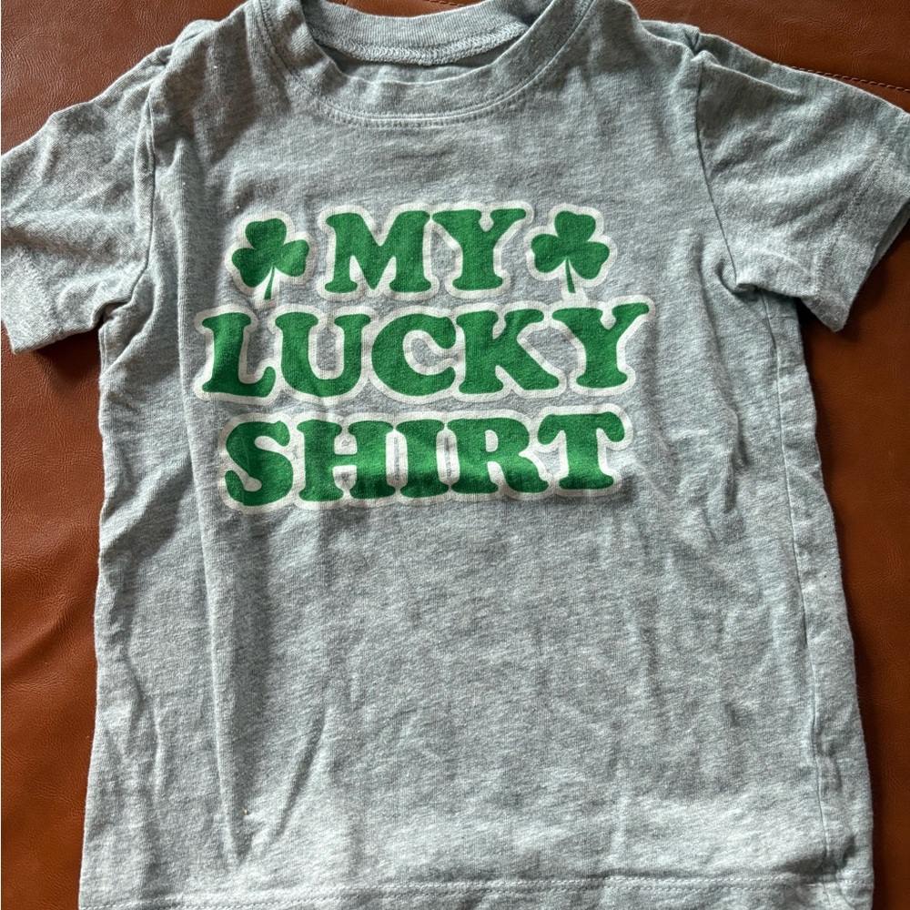 Carter's Gray Tee with Green 'My Lucky Shirt' Design 2T